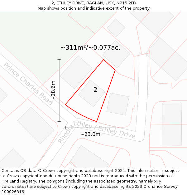 2, ETHLEY DRIVE, RAGLAN, USK, NP15 2FD: Plot and title map