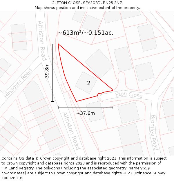 2, ETON CLOSE, SEAFORD, BN25 3NZ: Plot and title map