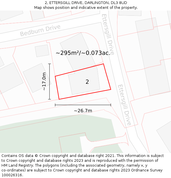 2, ETTERSGILL DRIVE, DARLINGTON, DL3 8UD: Plot and title map