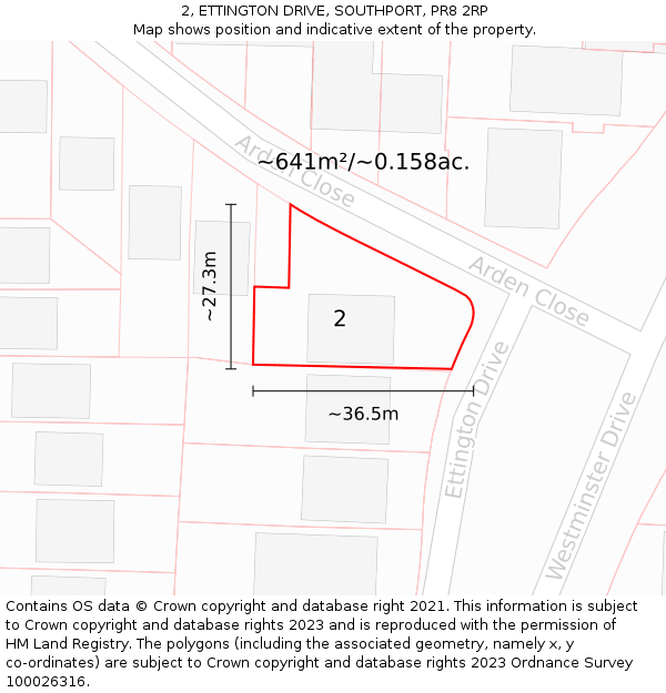 2, ETTINGTON DRIVE, SOUTHPORT, PR8 2RP: Plot and title map