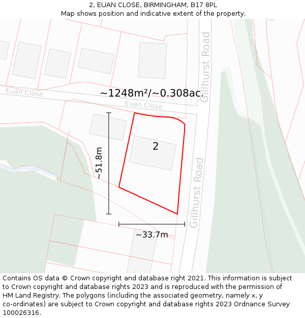 2, EUAN CLOSE, BIRMINGHAM, B17 8PL: Plot and title map