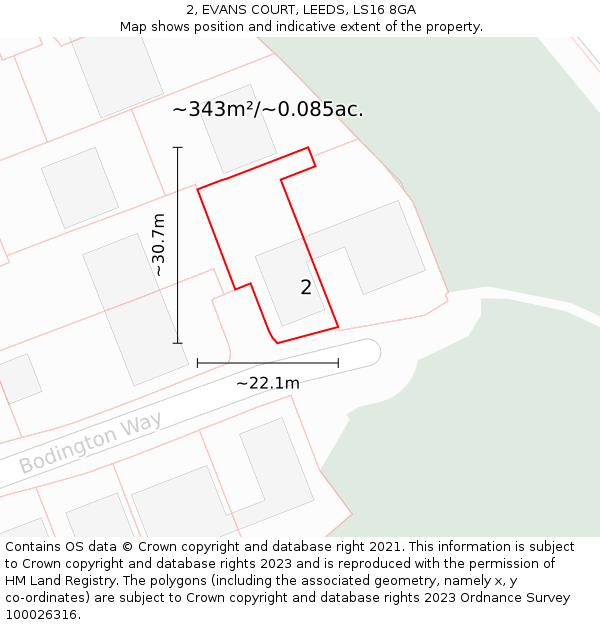 2, EVANS COURT, LEEDS, LS16 8GA: Plot and title map