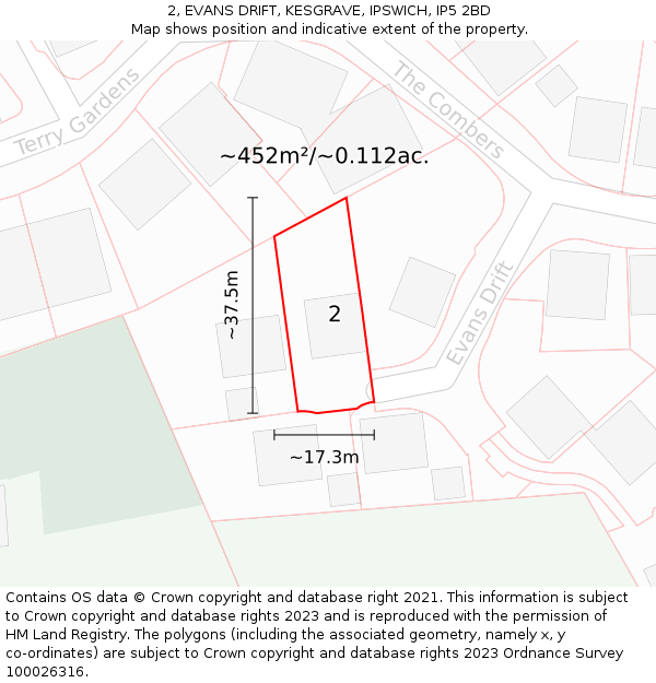 2, EVANS DRIFT, KESGRAVE, IPSWICH, IP5 2BD: Plot and title map
