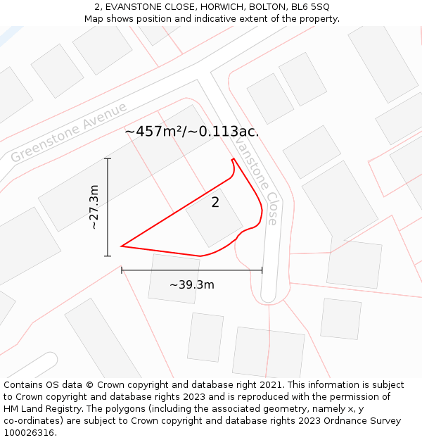 2, EVANSTONE CLOSE, HORWICH, BOLTON, BL6 5SQ: Plot and title map