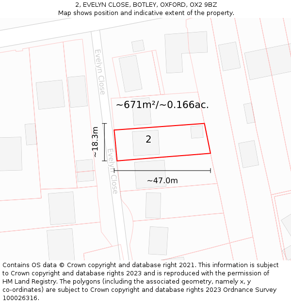 2, EVELYN CLOSE, BOTLEY, OXFORD, OX2 9BZ: Plot and title map
