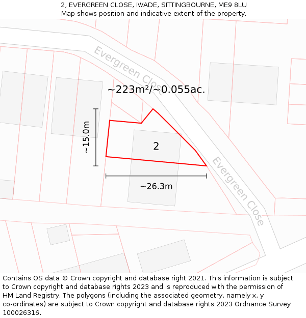 2, EVERGREEN CLOSE, IWADE, SITTINGBOURNE, ME9 8LU: Plot and title map