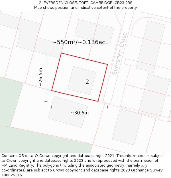 2, EVERSDEN CLOSE, TOFT, CAMBRIDGE, CB23 2RS: Plot and title map