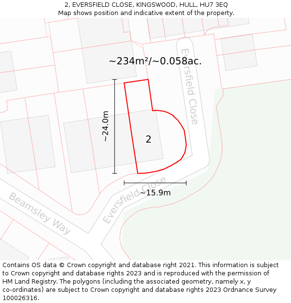 2, EVERSFIELD CLOSE, KINGSWOOD, HULL, HU7 3EQ: Plot and title map