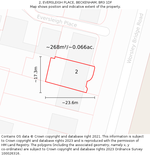 2, EVERSLEIGH PLACE, BECKENHAM, BR3 1DF: Plot and title map