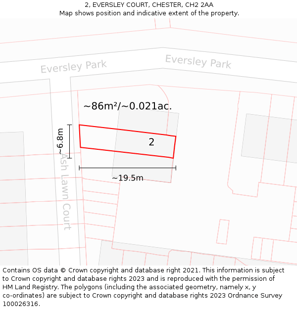 2, EVERSLEY COURT, CHESTER, CH2 2AA: Plot and title map