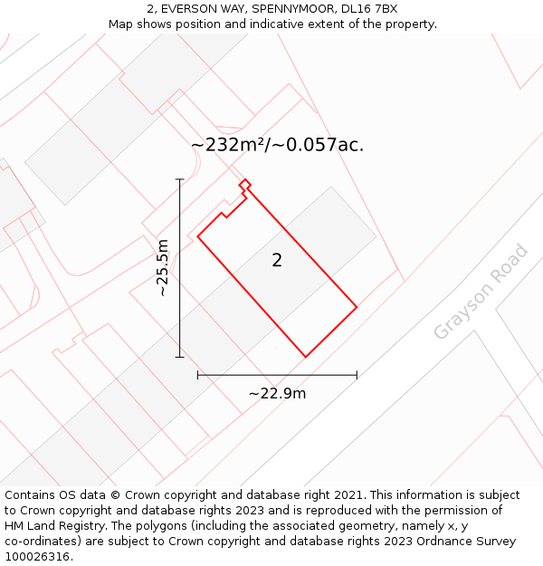 2, EVERSON WAY, SPENNYMOOR, DL16 7BX: Plot and title map