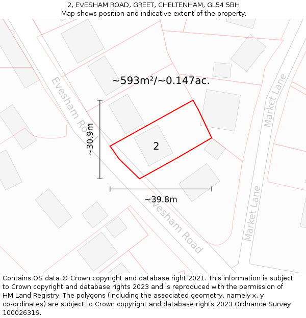 2, EVESHAM ROAD, GREET, CHELTENHAM, GL54 5BH: Plot and title map