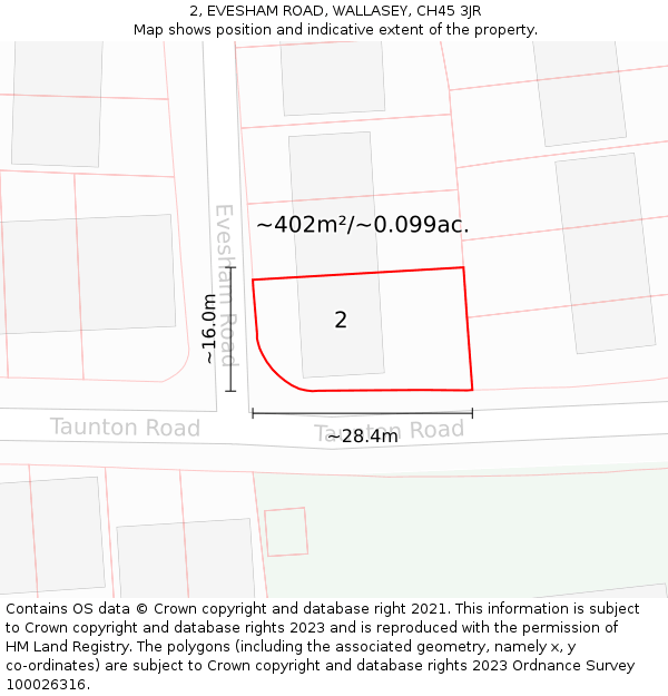 2, EVESHAM ROAD, WALLASEY, CH45 3JR: Plot and title map