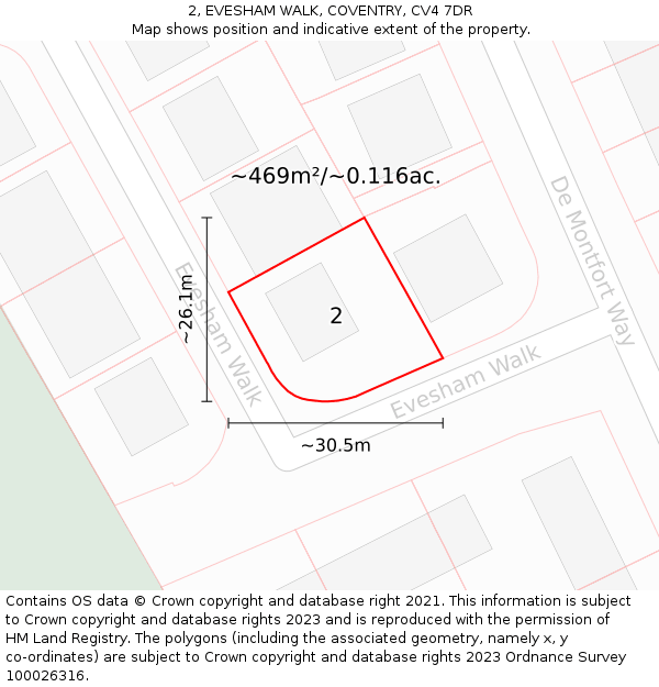2, EVESHAM WALK, COVENTRY, CV4 7DR: Plot and title map