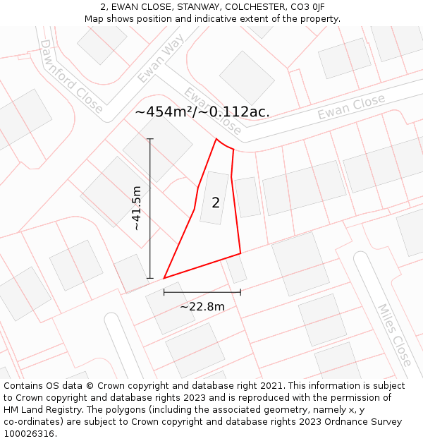 2, EWAN CLOSE, STANWAY, COLCHESTER, CO3 0JF: Plot and title map