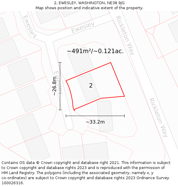 2, EWESLEY, WASHINGTON, NE38 9JG: Plot and title map
