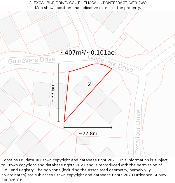 2, EXCALIBUR DRIVE, SOUTH ELMSALL, PONTEFRACT, WF9 2WQ: Plot and title map