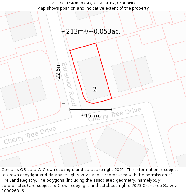 2, EXCELSIOR ROAD, COVENTRY, CV4 8ND: Plot and title map