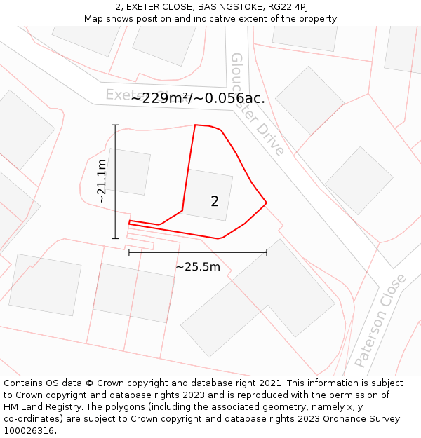 2, EXETER CLOSE, BASINGSTOKE, RG22 4PJ: Plot and title map