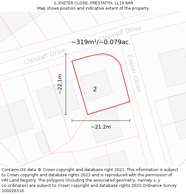 2, EXETER CLOSE, PRESTATYN, LL19 8AR: Plot and title map