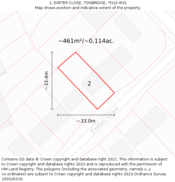 2, EXETER CLOSE, TONBRIDGE, TN10 4NS: Plot and title map