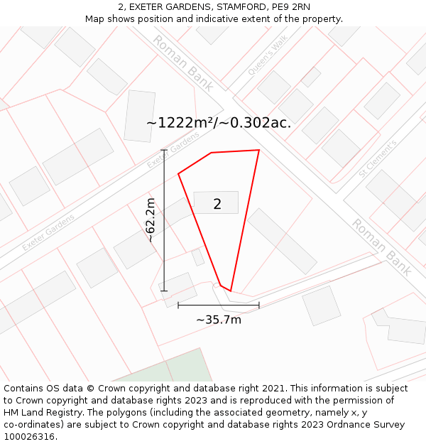2, EXETER GARDENS, STAMFORD, PE9 2RN: Plot and title map