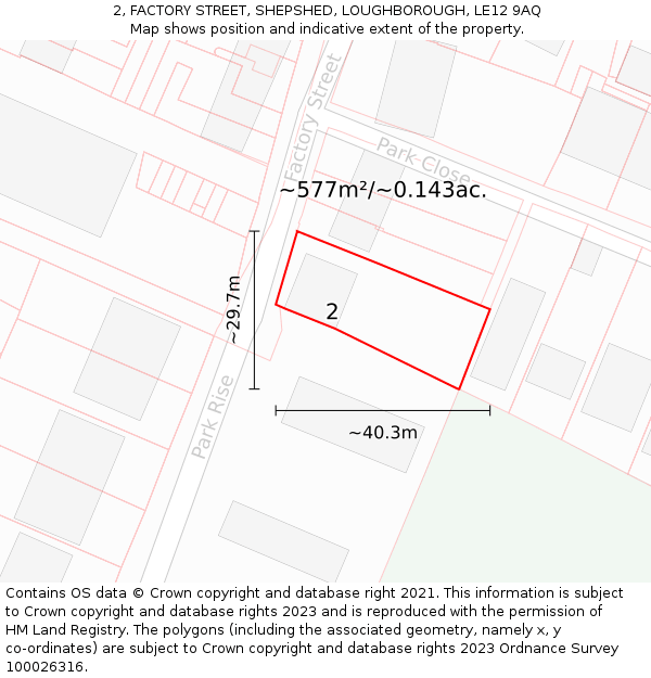 2, FACTORY STREET, SHEPSHED, LOUGHBOROUGH, LE12 9AQ: Plot and title map