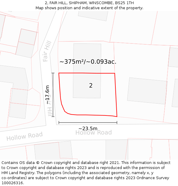 2, FAIR HILL, SHIPHAM, WINSCOMBE, BS25 1TH: Plot and title map