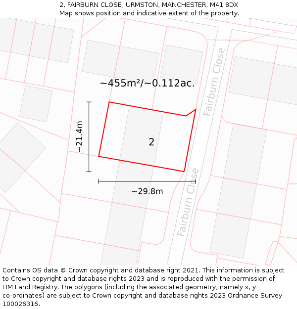 2, FAIRBURN CLOSE, URMSTON, MANCHESTER, M41 8DX: Plot and title map