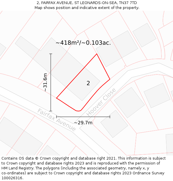 2, FAIRFAX AVENUE, ST LEONARDS-ON-SEA, TN37 7TD: Plot and title map
