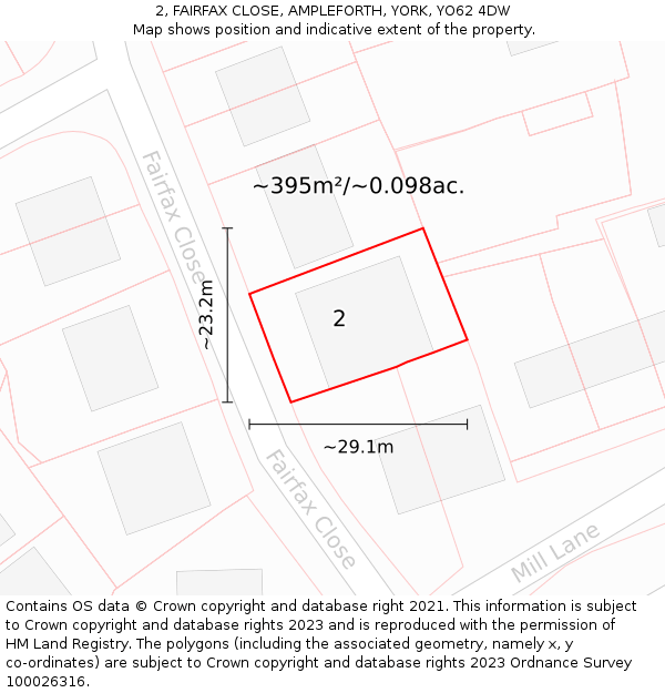 2, FAIRFAX CLOSE, AMPLEFORTH, YORK, YO62 4DW: Plot and title map