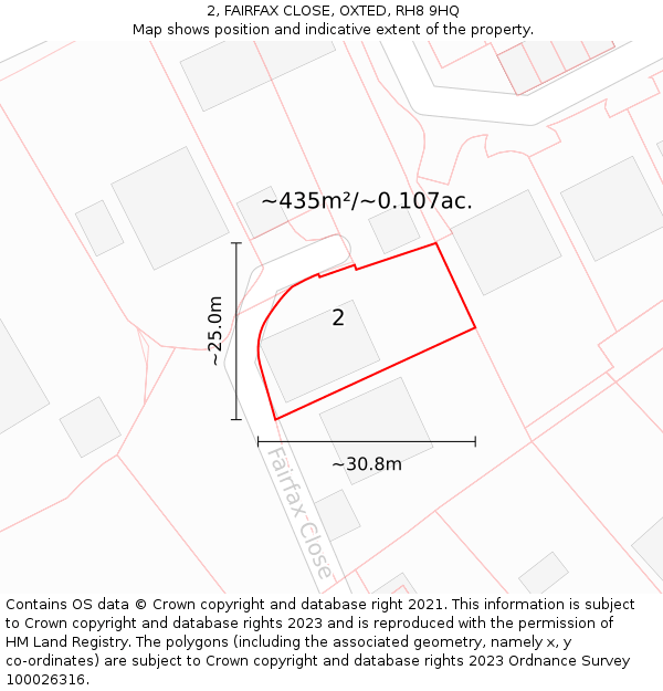 2, FAIRFAX CLOSE, OXTED, RH8 9HQ: Plot and title map