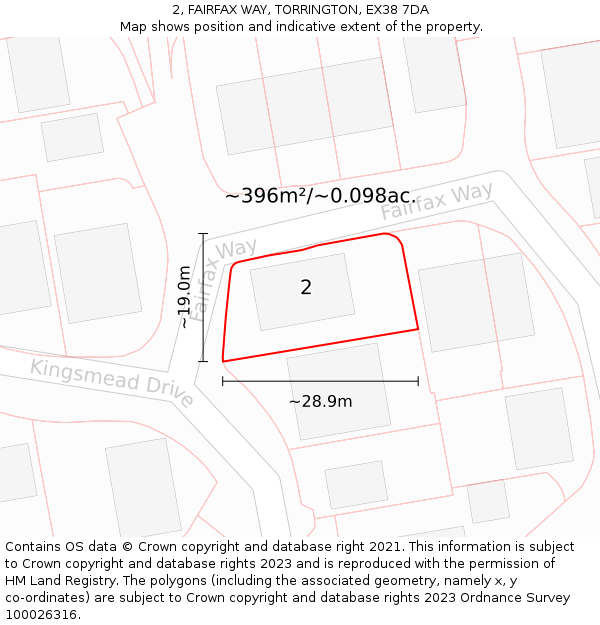 2, FAIRFAX WAY, TORRINGTON, EX38 7DA: Plot and title map