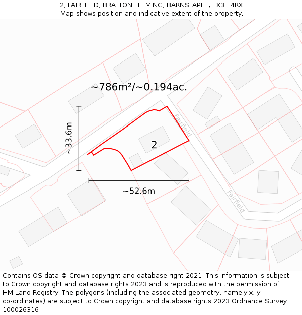 2, FAIRFIELD, BRATTON FLEMING, BARNSTAPLE, EX31 4RX: Plot and title map