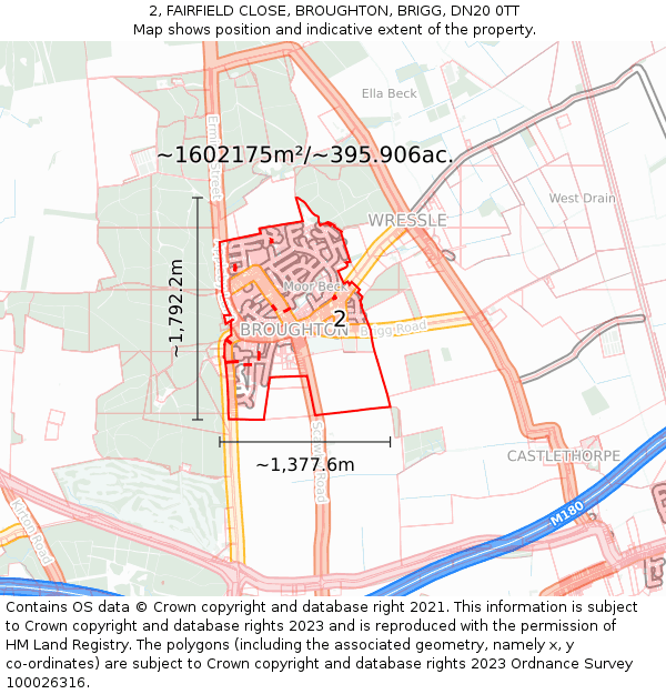 2, FAIRFIELD CLOSE, BROUGHTON, BRIGG, DN20 0TT: Plot and title map
