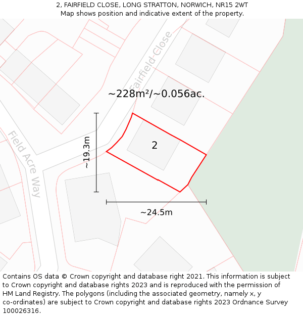 2, FAIRFIELD CLOSE, LONG STRATTON, NORWICH, NR15 2WT: Plot and title map