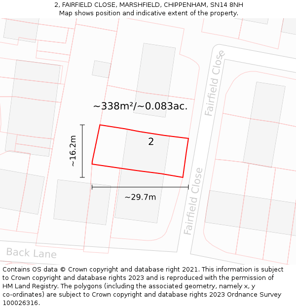 2, FAIRFIELD CLOSE, MARSHFIELD, CHIPPENHAM, SN14 8NH: Plot and title map