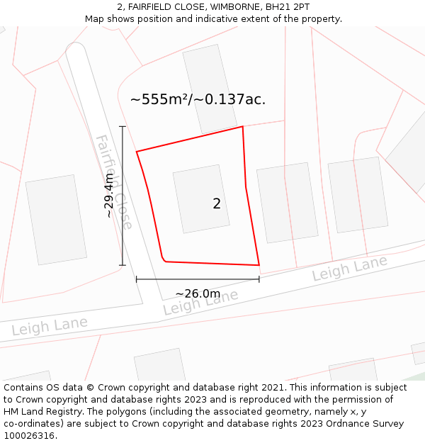 2, FAIRFIELD CLOSE, WIMBORNE, BH21 2PT: Plot and title map