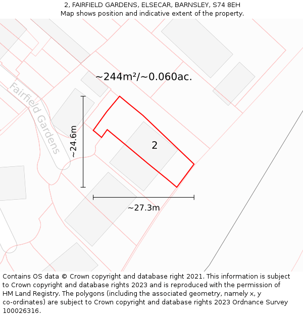 2, FAIRFIELD GARDENS, ELSECAR, BARNSLEY, S74 8EH: Plot and title map