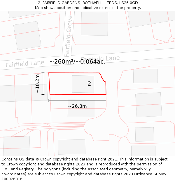 2, FAIRFIELD GARDENS, ROTHWELL, LEEDS, LS26 0GD: Plot and title map