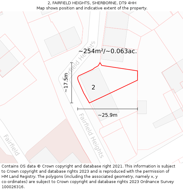 2, FAIRFIELD HEIGHTS, SHERBORNE, DT9 4HH: Plot and title map