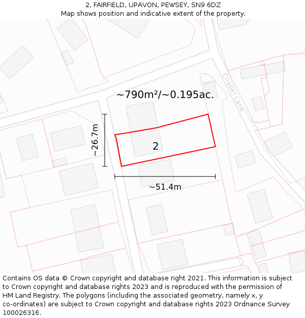 2, FAIRFIELD, UPAVON, PEWSEY, SN9 6DZ: Plot and title map