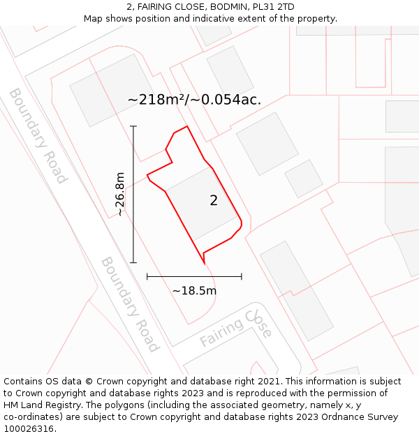 2, FAIRING CLOSE, BODMIN, PL31 2TD: Plot and title map