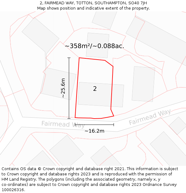 2, FAIRMEAD WAY, TOTTON, SOUTHAMPTON, SO40 7JH: Plot and title map