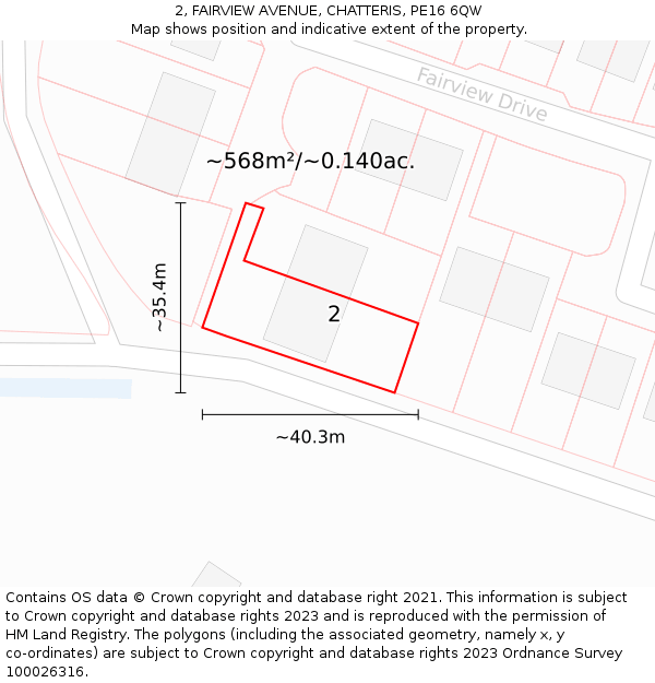 2, FAIRVIEW AVENUE, CHATTERIS, PE16 6QW: Plot and title map
