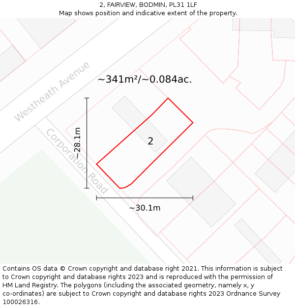 2, FAIRVIEW, BODMIN, PL31 1LF: Plot and title map