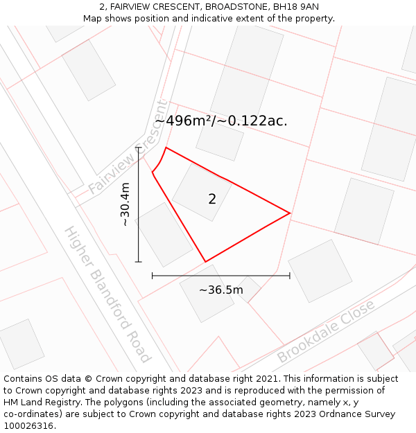 2, FAIRVIEW CRESCENT, BROADSTONE, BH18 9AN: Plot and title map