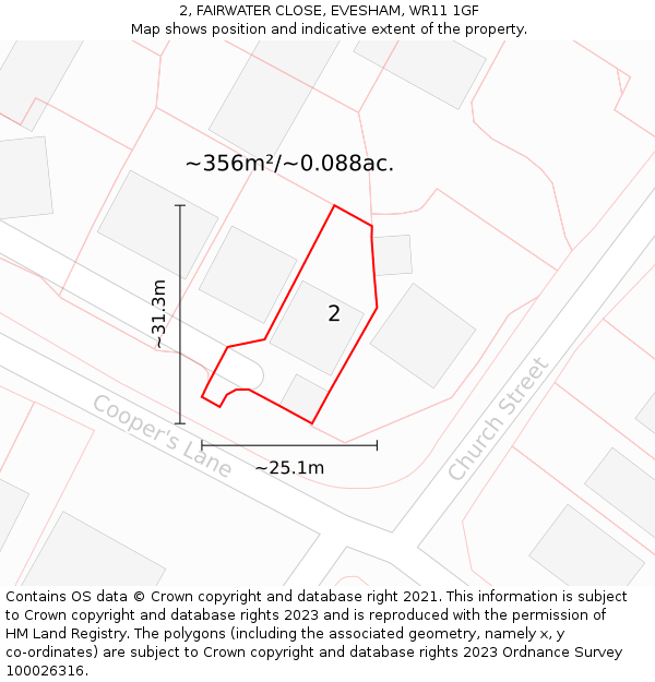 2, FAIRWATER CLOSE, EVESHAM, WR11 1GF: Plot and title map