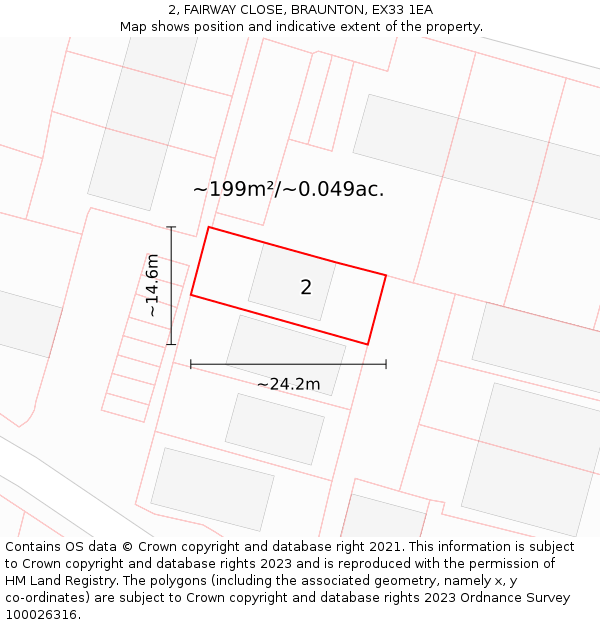 2, FAIRWAY CLOSE, BRAUNTON, EX33 1EA: Plot and title map
