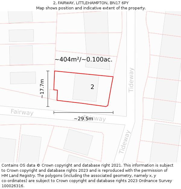 2, FAIRWAY, LITTLEHAMPTON, BN17 6PY: Plot and title map